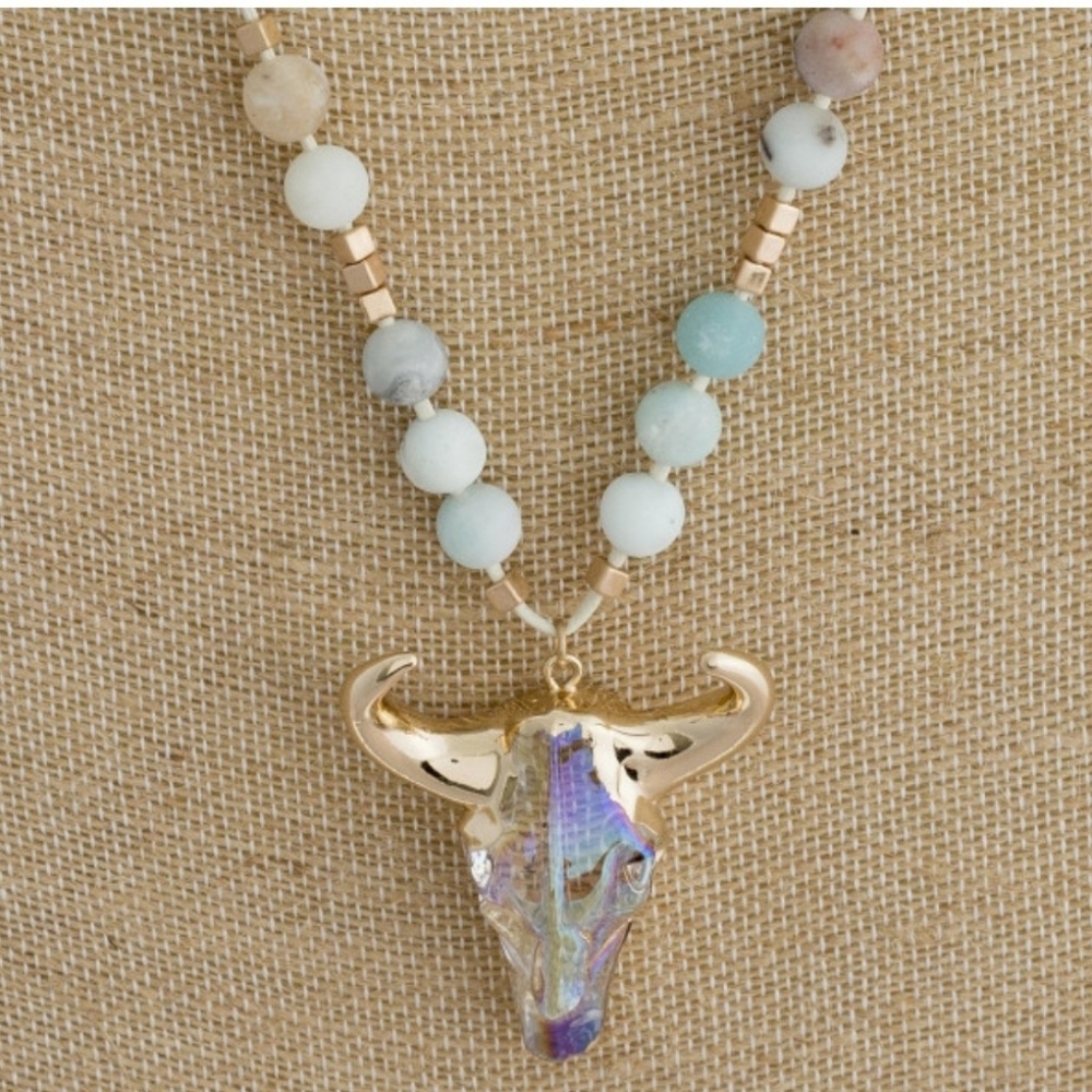 Crystal Bull Head and Bead Necklace